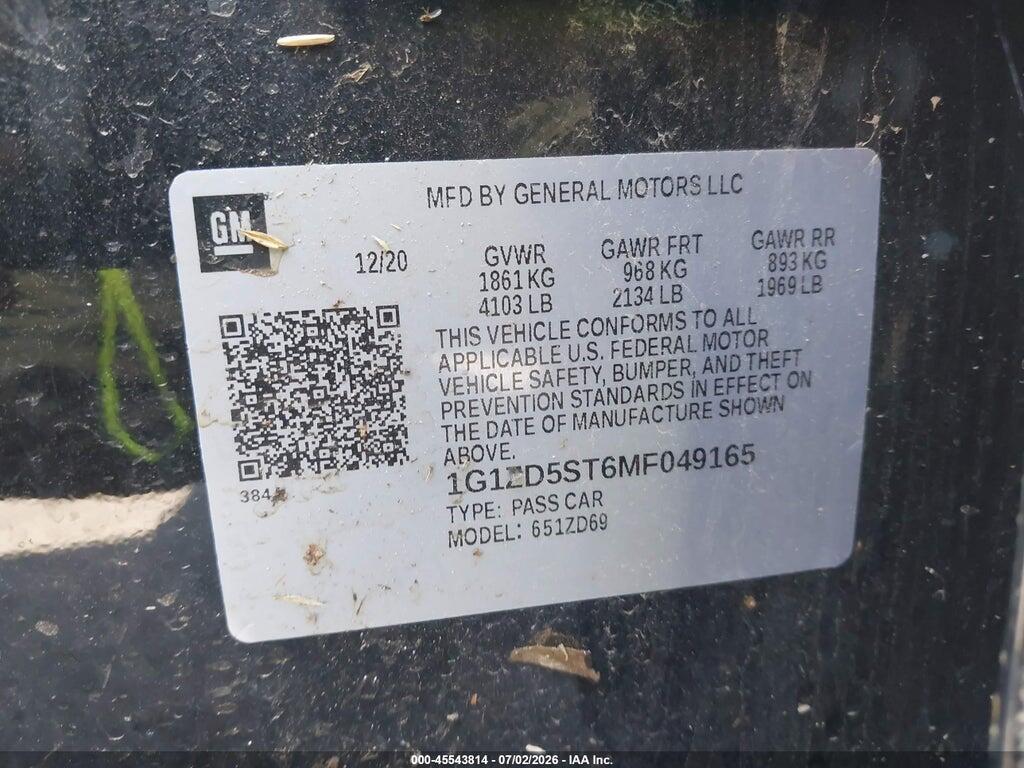 1G1ZD5ST6MF049165 2021 CHEVROLET MALIBU photo no. 9