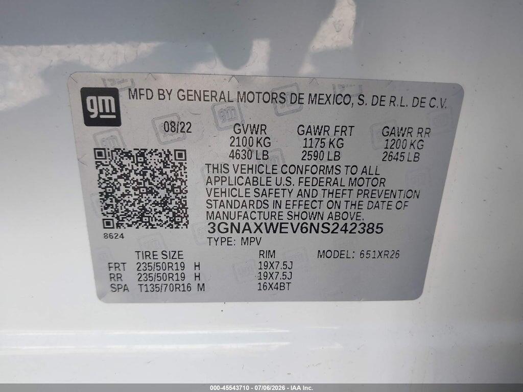 3GNAXWEV6NS242385 2022 CHEVROLET EQUINOX photo no. 9