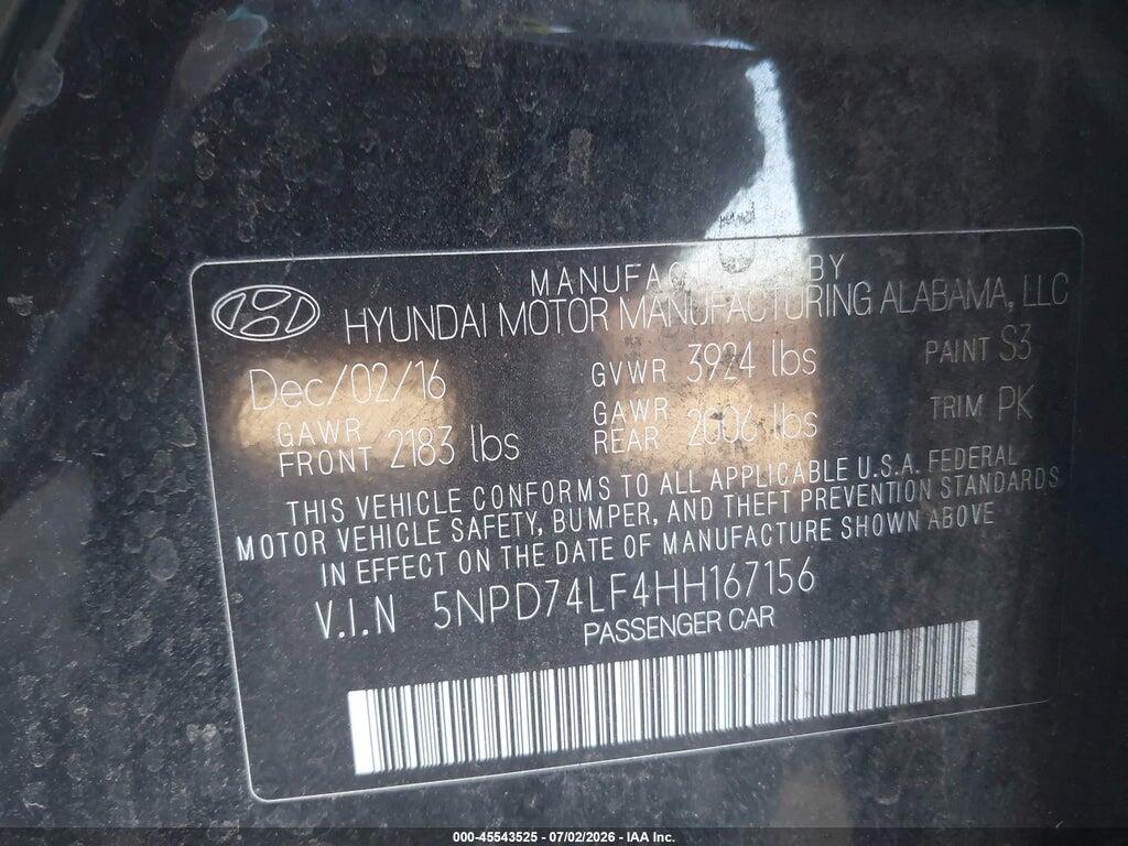 5NPD74LF4HH167156 2017 HYUNDAI ELANTRA photo no. 9