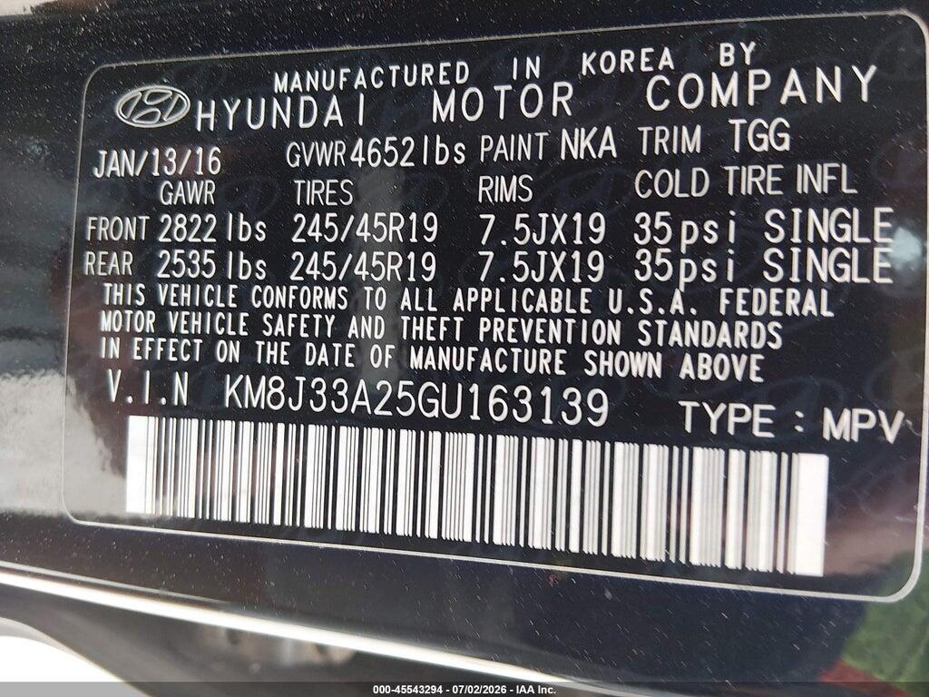KM8J33A25GU163139 2016 HYUNDAI TUCSON photo no. 9