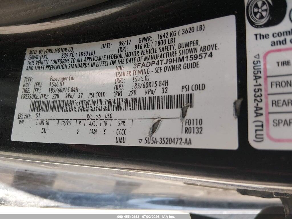 3FADP4TJ9HM159574 2017 FORD FIESTA photo no. 9