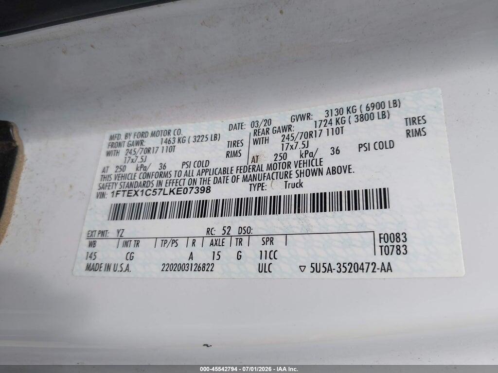 1FTEX1C57LKE07398 2020 FORD F-150 photo no. 9