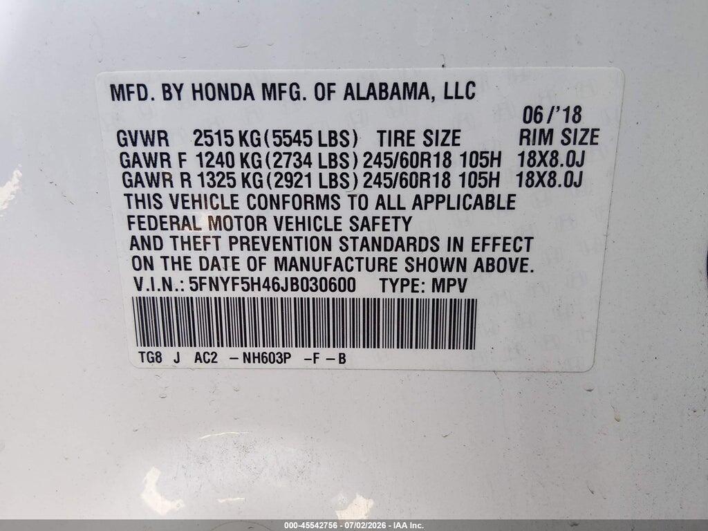 5FNYF5H46JB030600 2018 HONDA PILOT photo no. 9