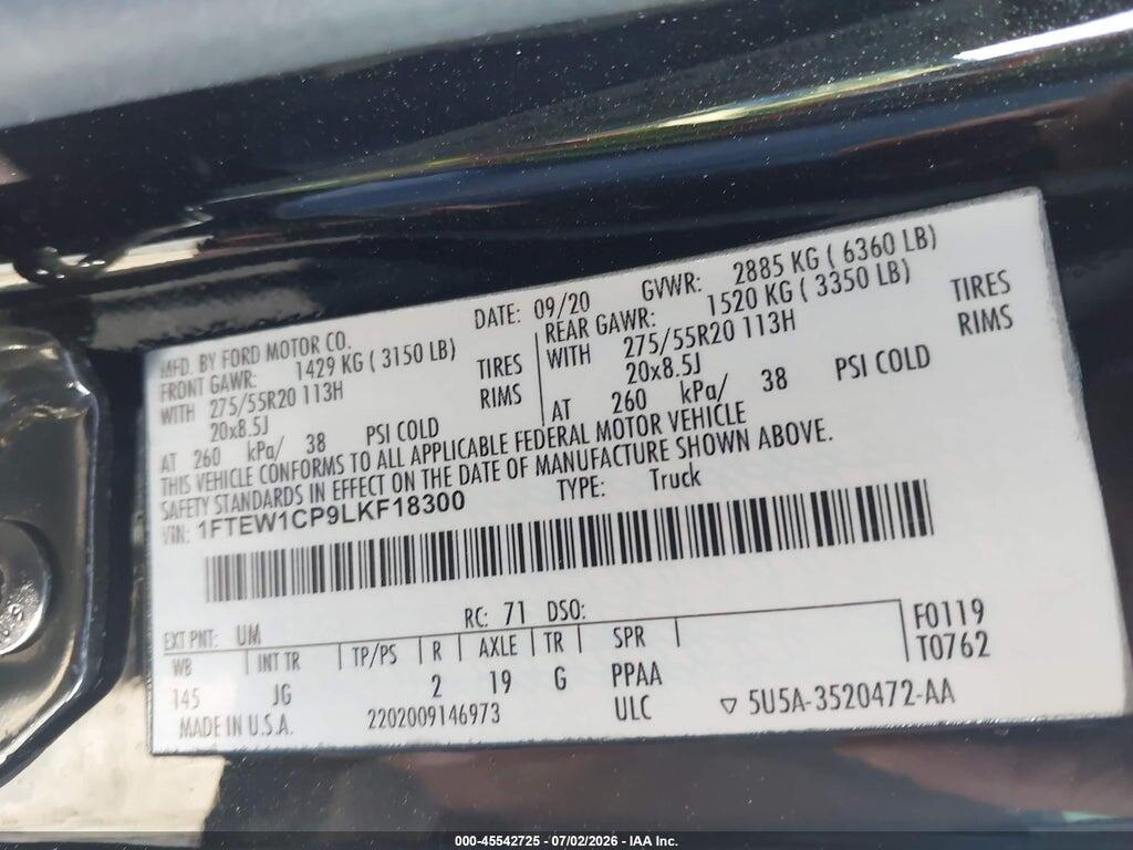 1FTEW1CP9LKF18300 2020 FORD F-150 photo no. 9