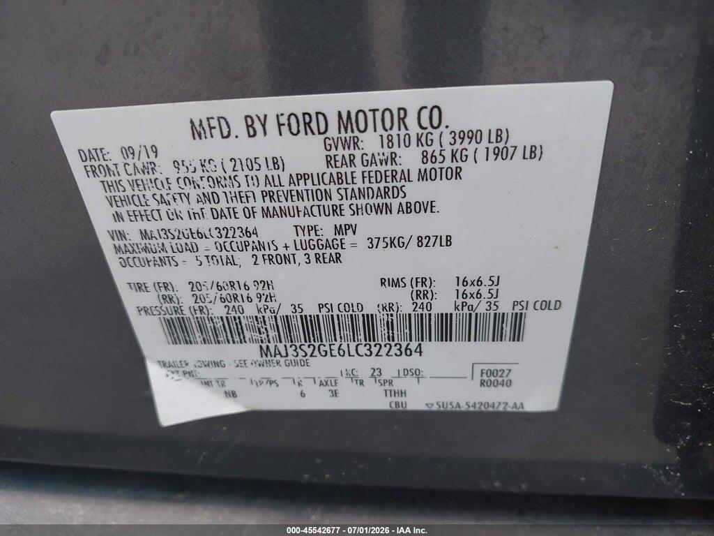 MAJ3S2GE6LC322364 2020 FORD ECOSPORT photo no. 9
