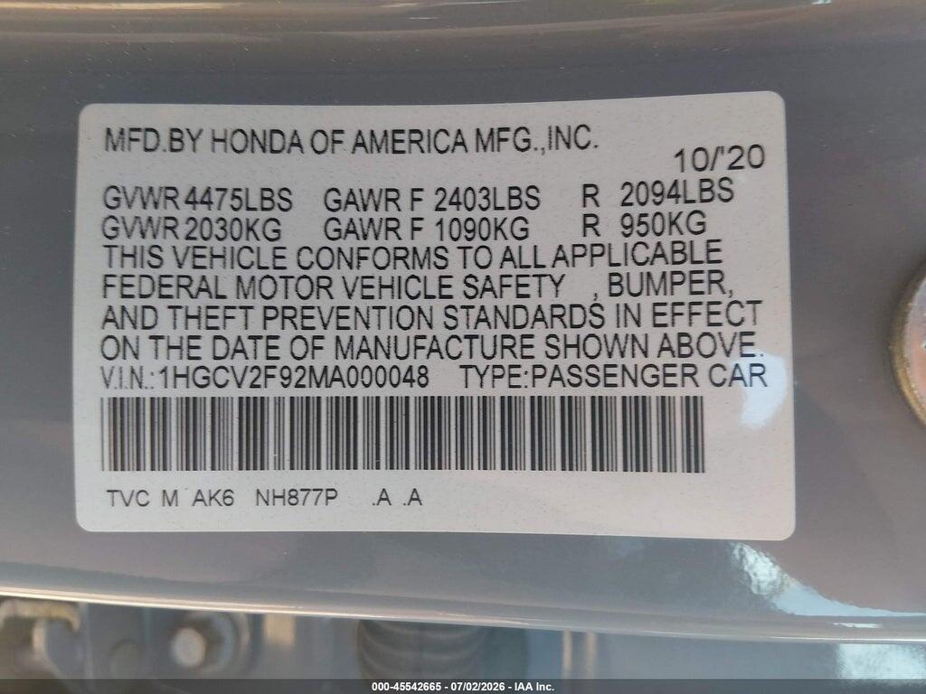 1HGCV2F92MA000048 2021 HONDA ACCORD photo no. 9