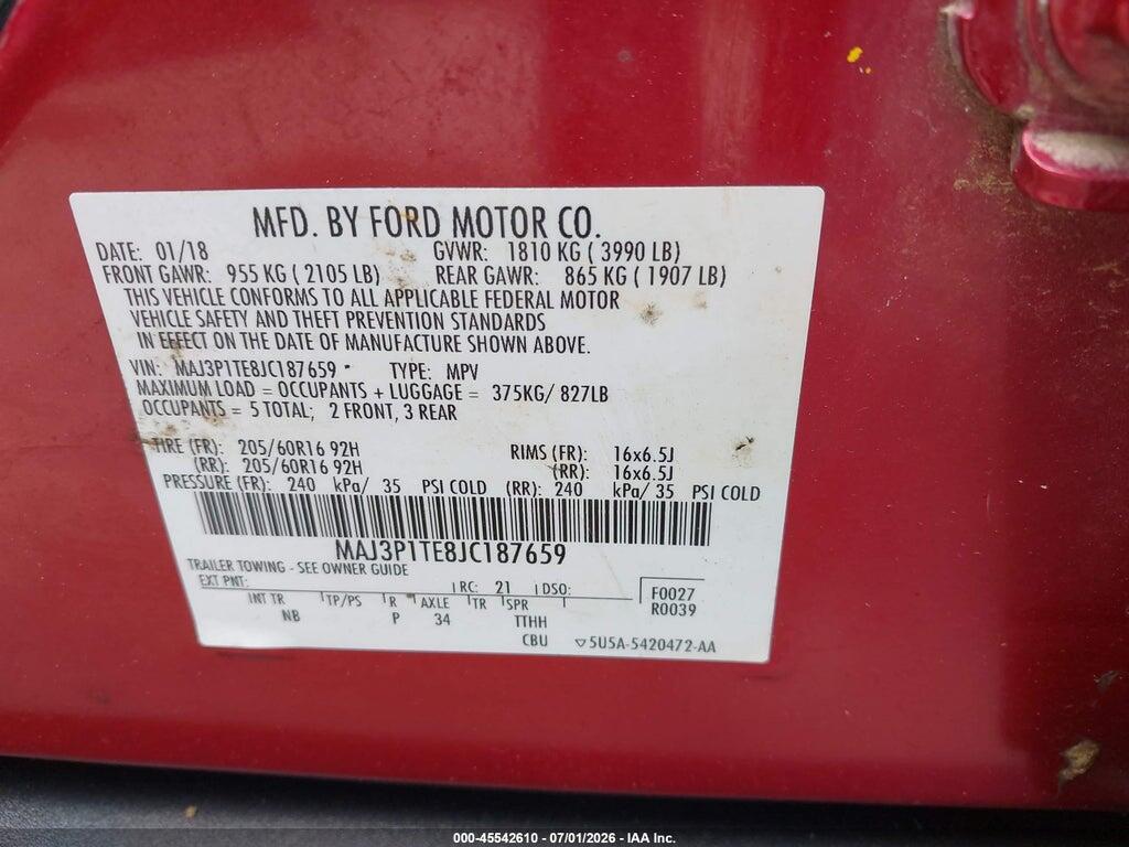 MAJ3P1TE8JC187659 2018 FORD ECOSPORT photo no. 9