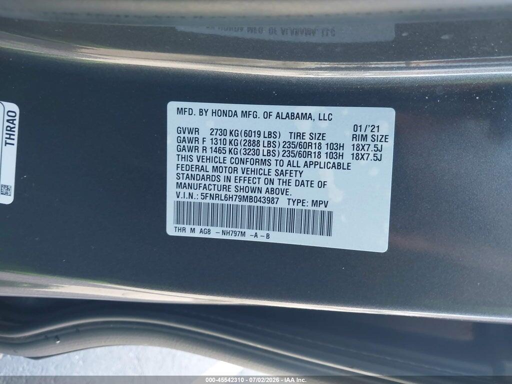 5FNRL6H79MB043987 2021 HONDA ODYSSEY photo no. 9