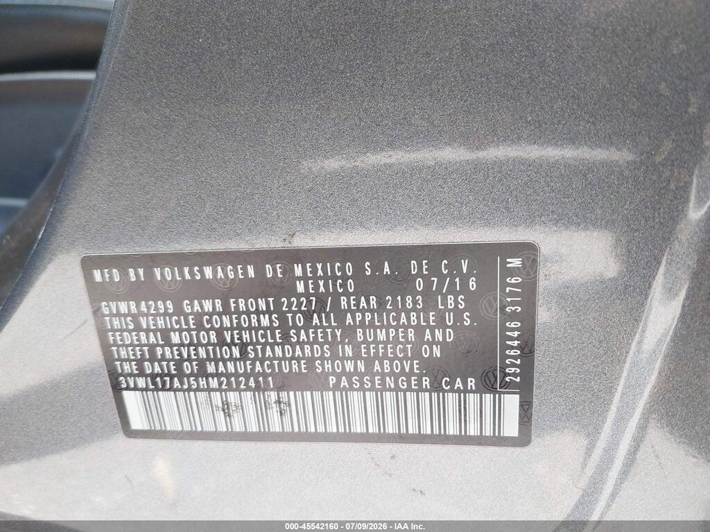 3VWL17AJ5HM212411 2017 VOLKSWAGEN JETTA photo no. 9