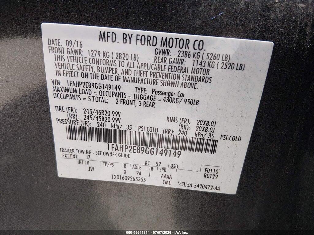 1FAHP2E89GG149149 2016 FORD TAURUS photo no. 9