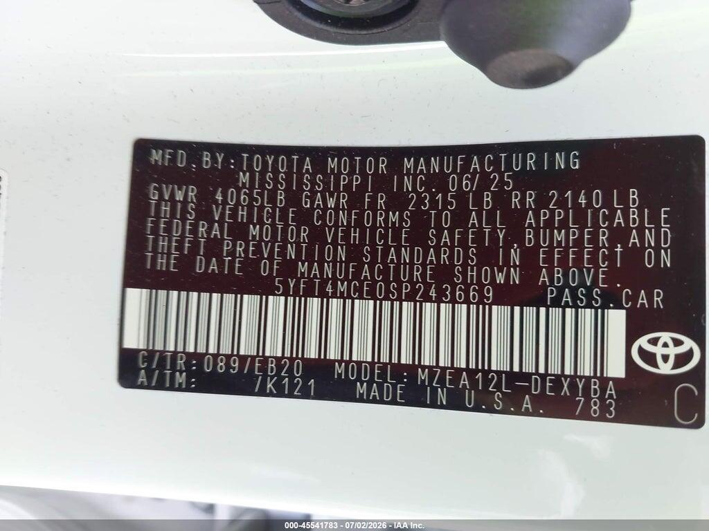 5YFT4MCE0SP243669 2025 TOYOTA COROLLA photo no. 9