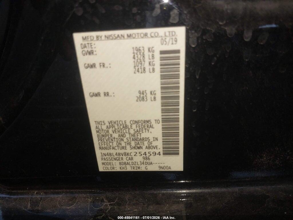 1N4BL4BV8KC254594 2019 NISSAN ALTIMA photo no. 9