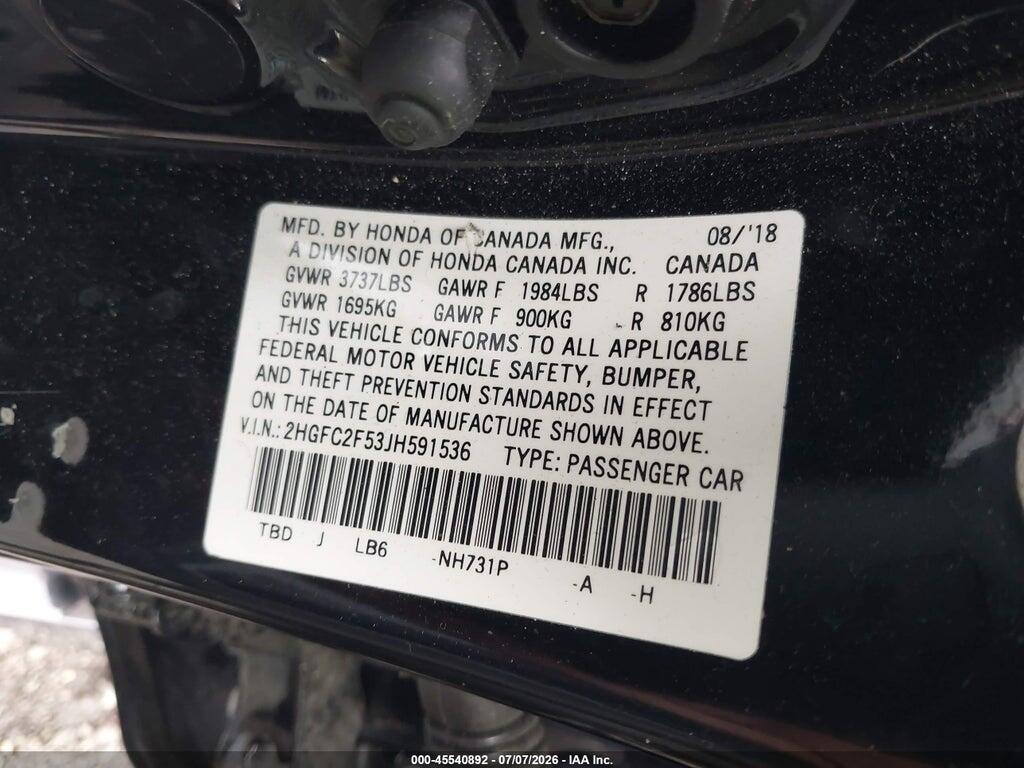 2HGFC2F53JH591536 2018 HONDA CIVIC photo no. 9