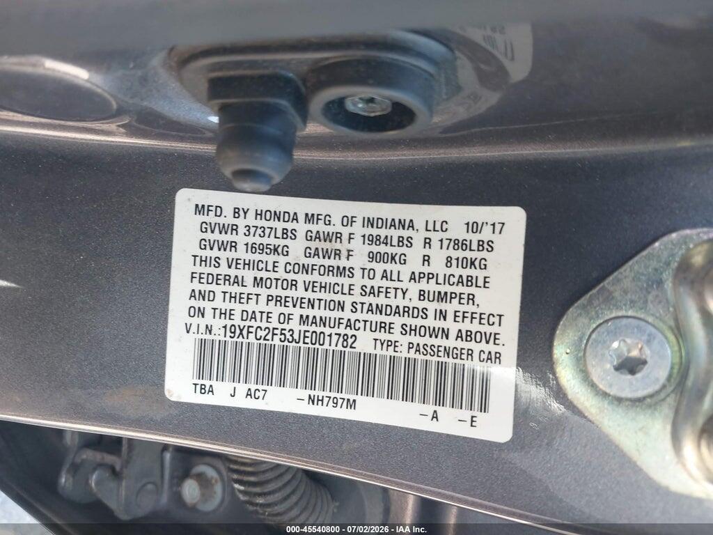 19XFC2F53JE001782 2018 HONDA CIVIC photo no. 9