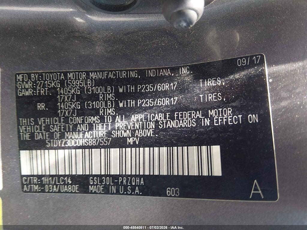 5TDYZ3DC0HS887557 2017 TOYOTA SIENNA photo no. 9
