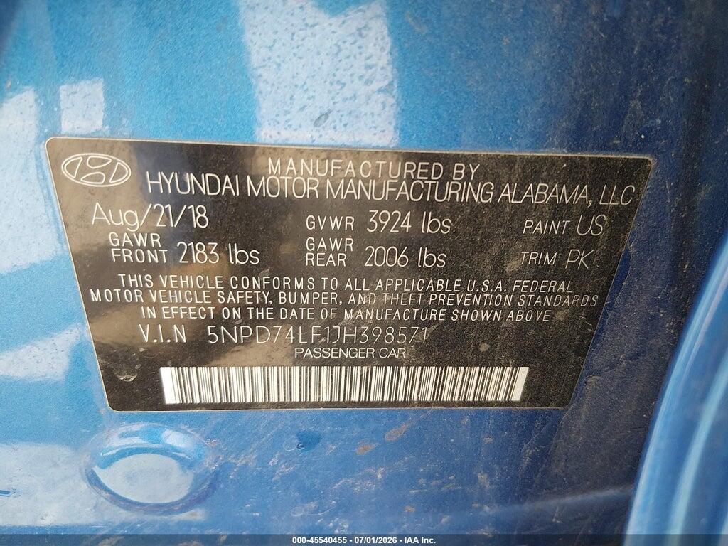 5NPD74LF1JH398571 2018 HYUNDAI ELANTRA photo no. 9