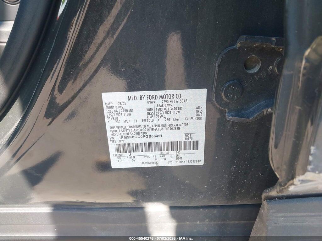 1FM5K8GC0PGB66451 2023 FORD EXPLORER photo no. 9