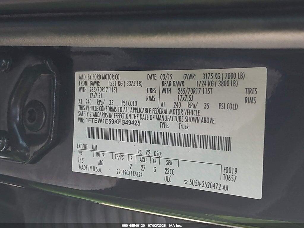 1FTEW1E59KFB49425 2019 FORD F-150 photo no. 9
