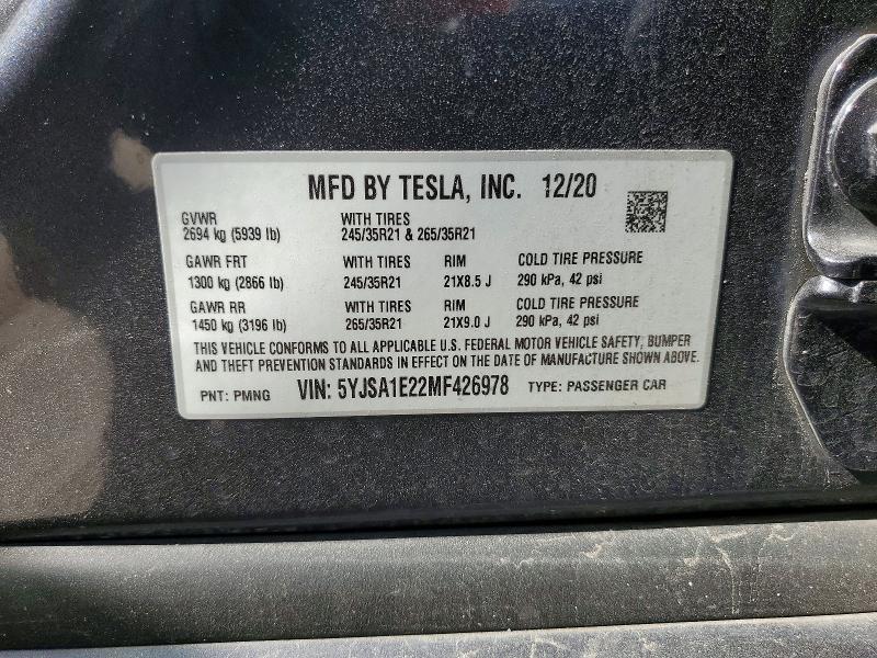 5YJSA1E22MF426978 2021 TESLA MODEL S photo no. 12