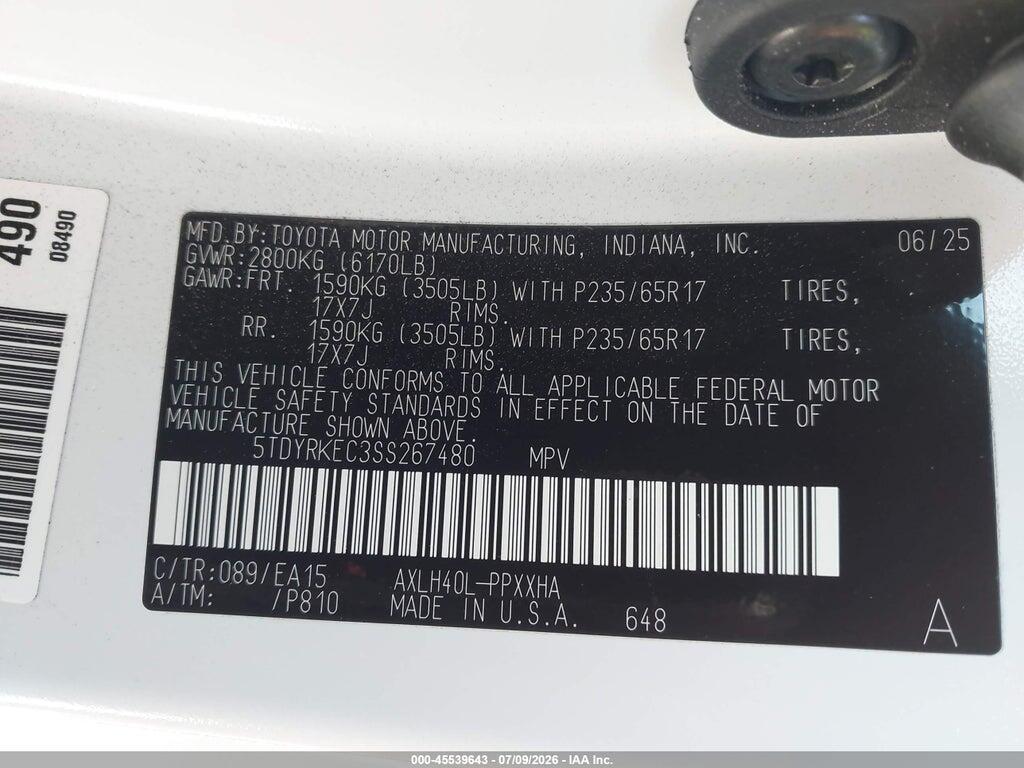 5TDYRKEC3SS267480 2025 TOYOTA SIENNA photo no. 9