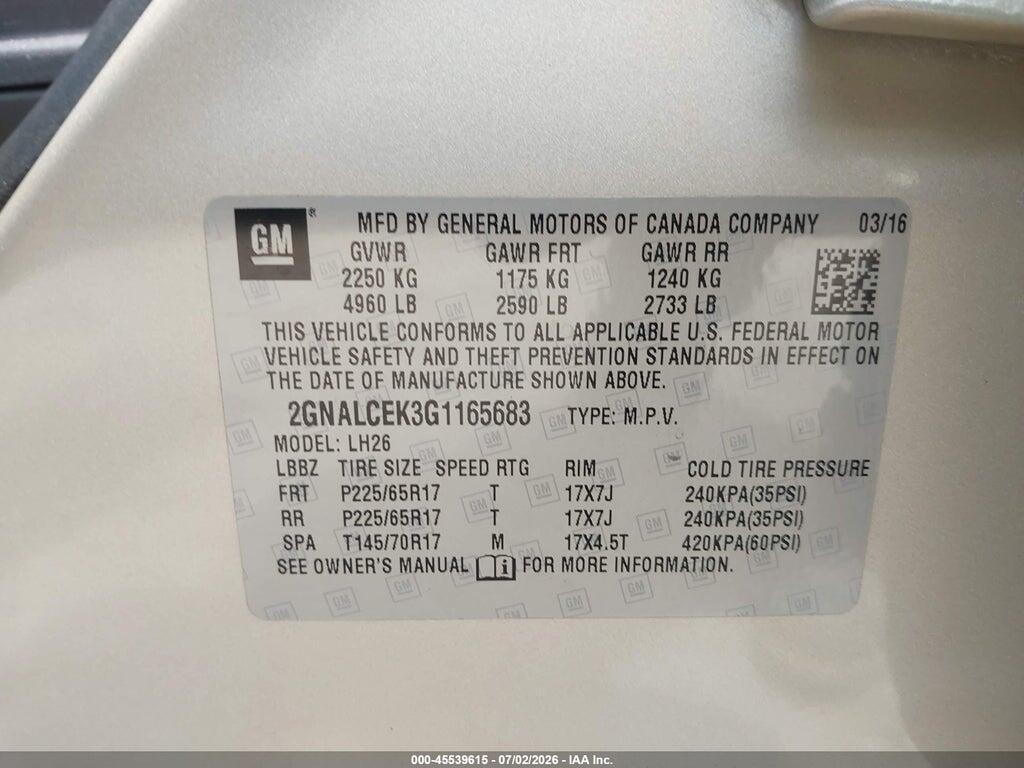2GNALCEK3G1165683 2016 CHEVROLET EQUINOX photo no. 9