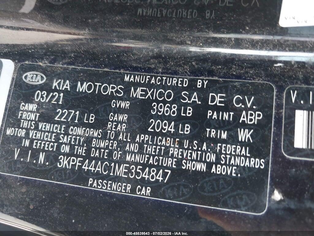 3KPF44AC1ME354847 2021 KIA FORTE photo no. 9