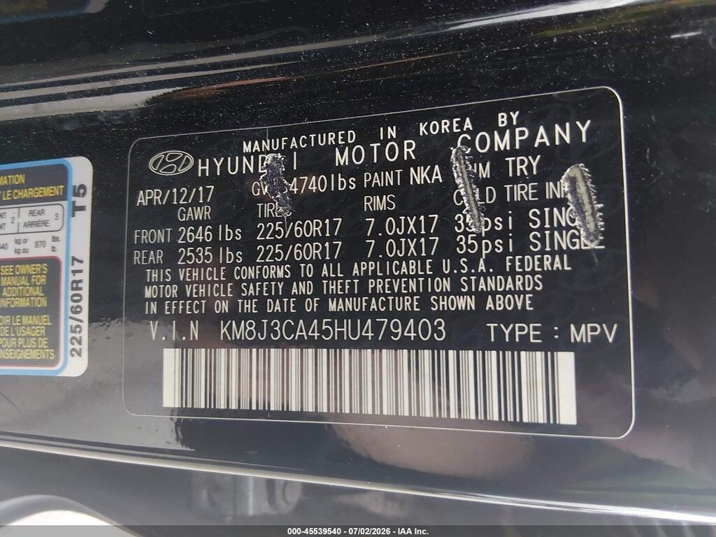 KM8J3CA45HU479403 2017 HYUNDAI TUCSON photo no. 9
