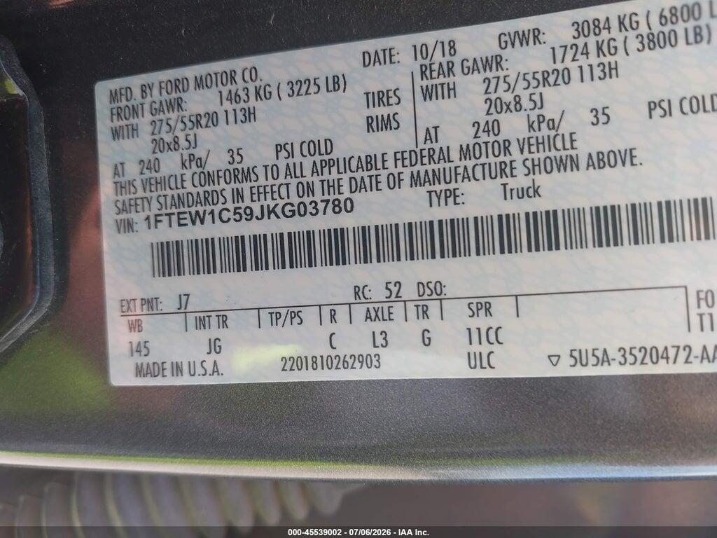 1FTEW1C59JKG03780 2018 FORD F-150 photo no. 9