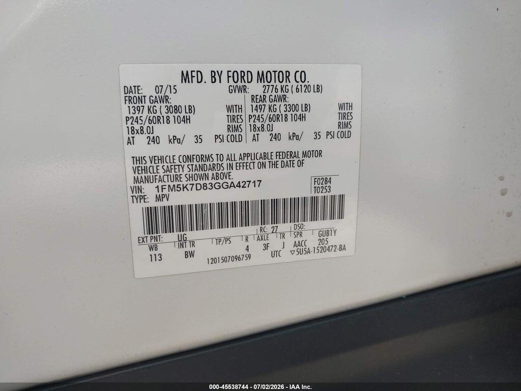 1FM5K7D83GGA42717 2016 FORD EXPLORER photo no. 9