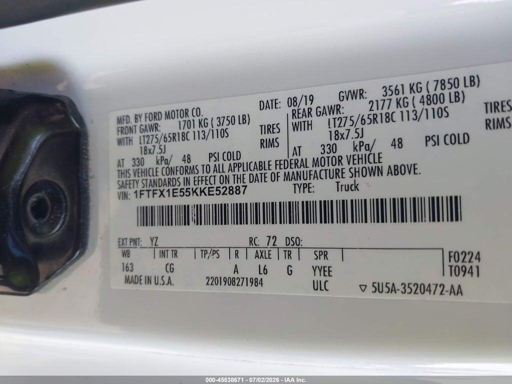 1FTFX1E55KKE52887 2019 FORD F-150 photo no. 9