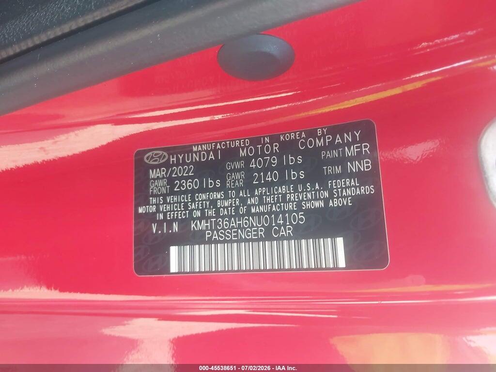 KMHT36AH6NU014105 2022 HYUNDAI VELOSTER N photo no. 9