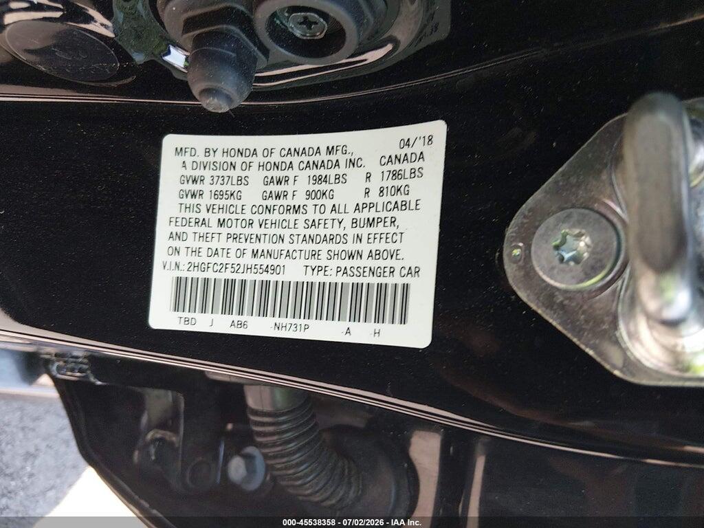 2HGFC2F52JH554901 2018 HONDA CIVIC photo no. 9