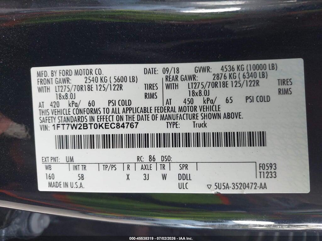1FT7W2BT0KEC84767 2019 FORD F-250 photo no. 9