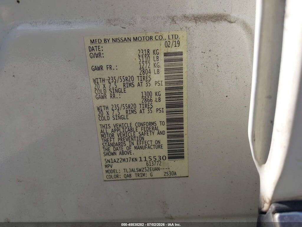 5N1AZ2MJ7KN115530 2019 NISSAN MURANO photo no. 9
