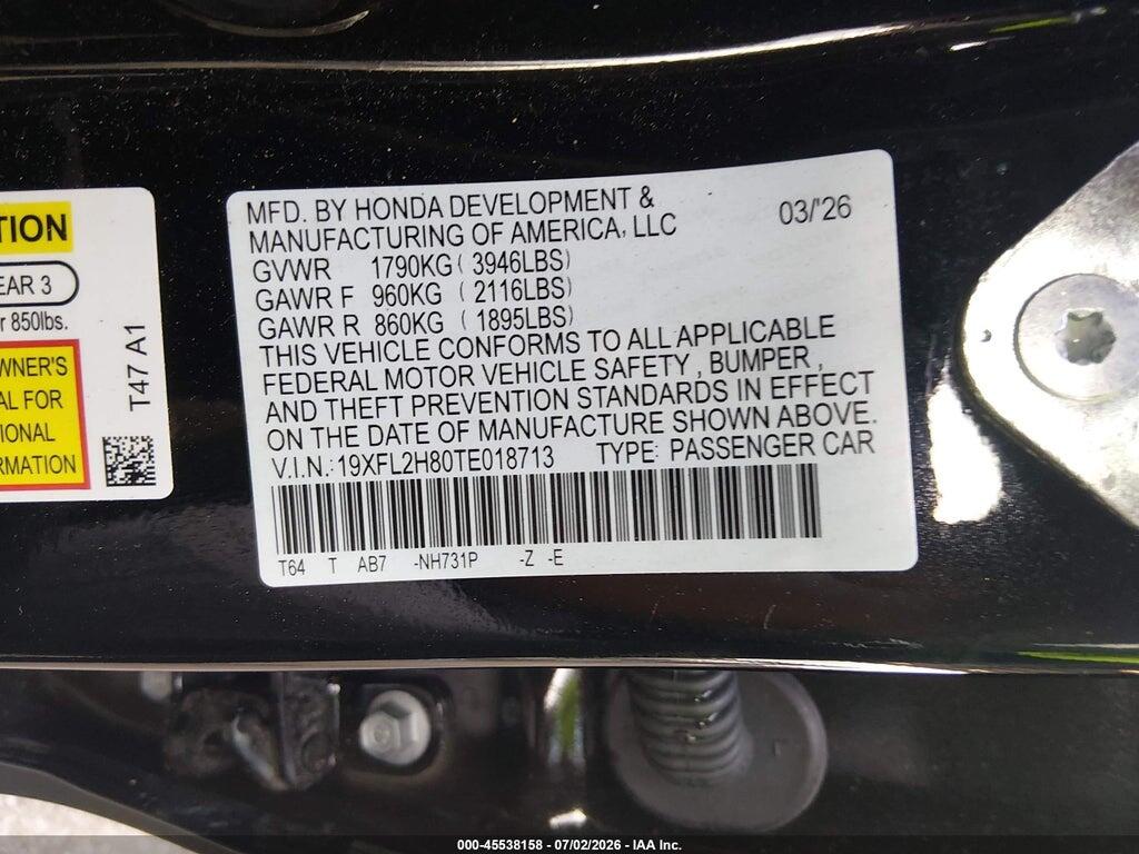 19XFL2H80TE018713 2026 HONDA CIVIC photo no. 9