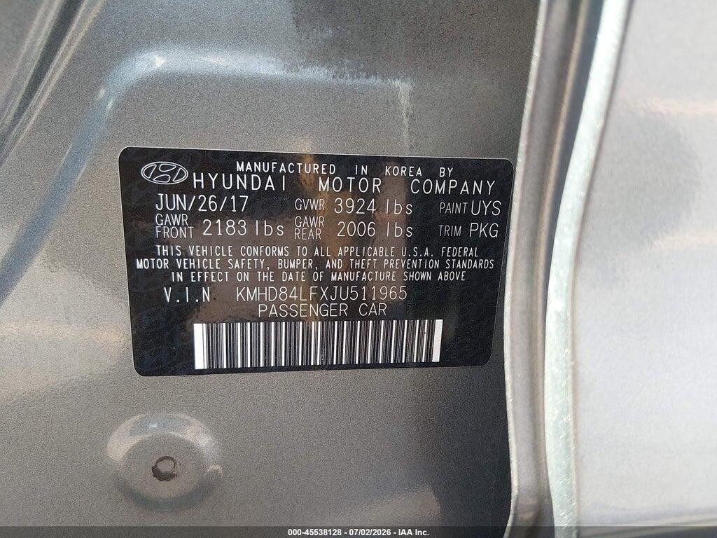 KMHD84LFXJU511965 2018 HYUNDAI ELANTRA photo no. 9