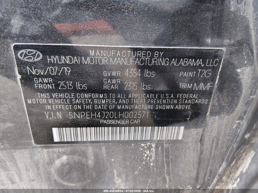 5NPEH4J20LH002571 2020 HYUNDAI SONATA photo no. 9
