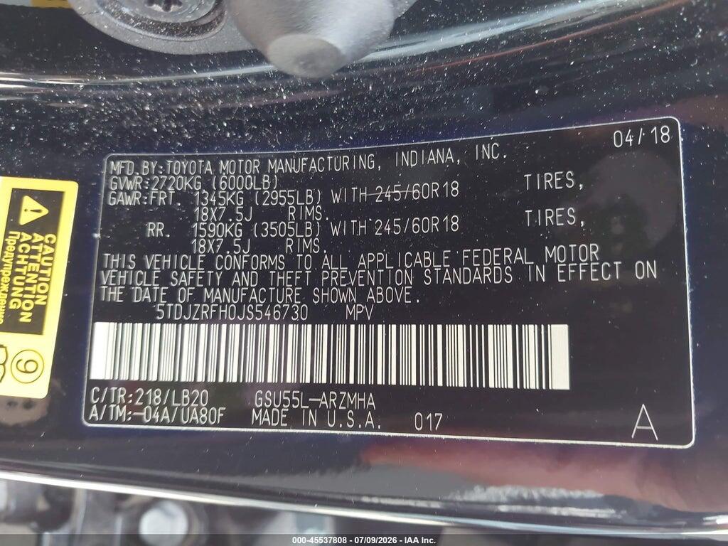 5TDJZRFH0JS546730 2018 TOYOTA HIGHLANDER photo no. 9
