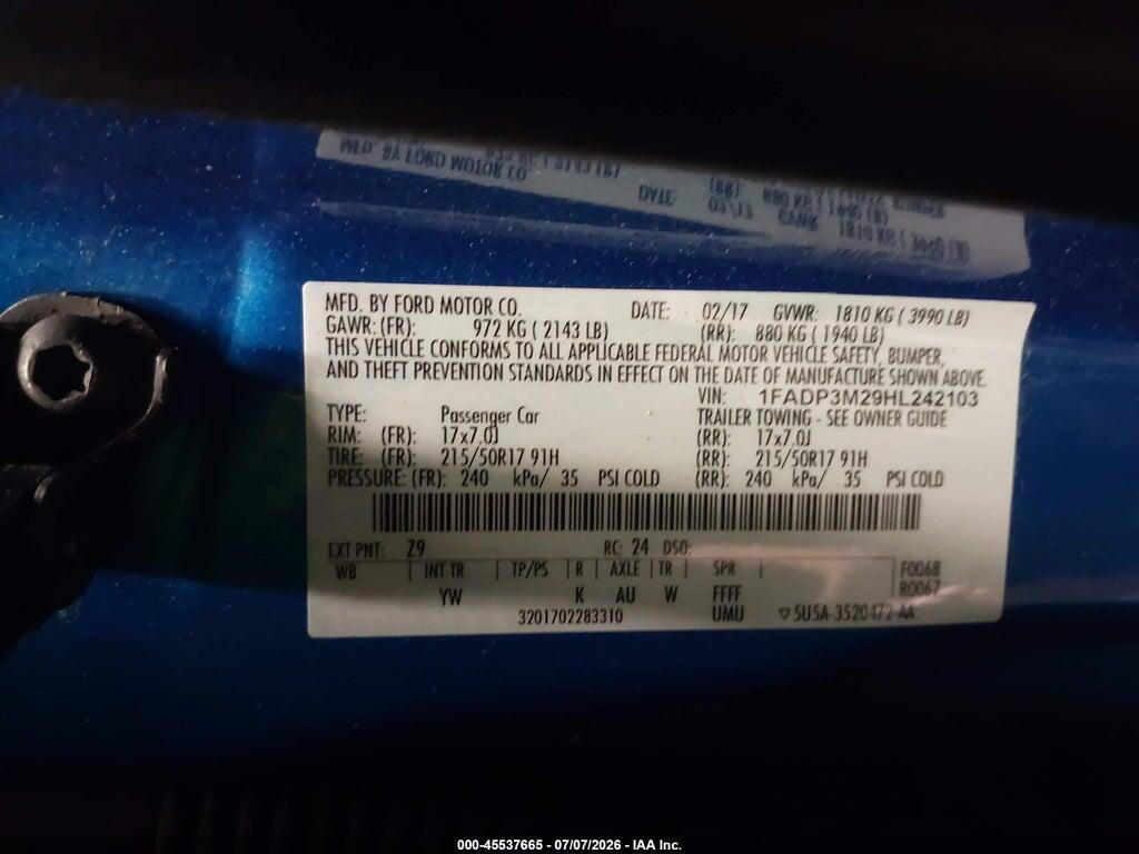 1FADP3M29HL242103 2017 FORD FOCUS photo no. 9