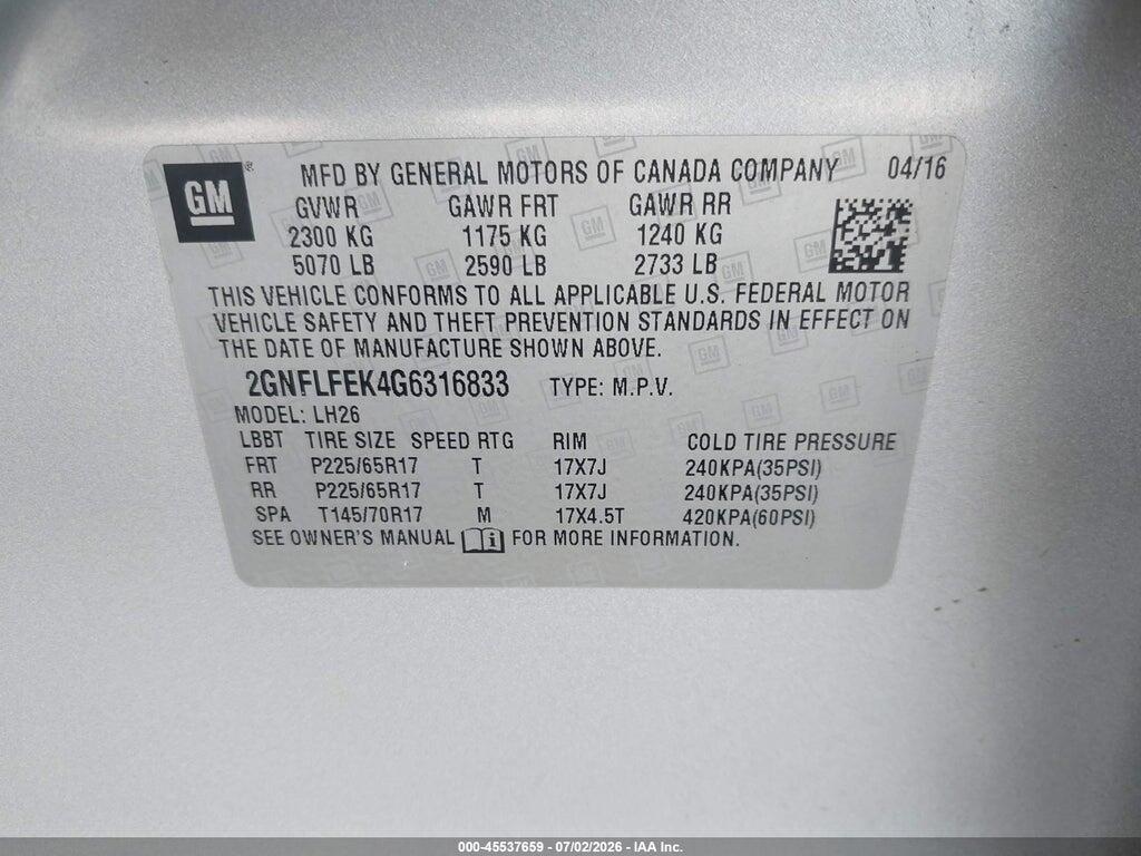 2GNFLFEK4G6316833 2016 CHEVROLET EQUINOX photo no. 9