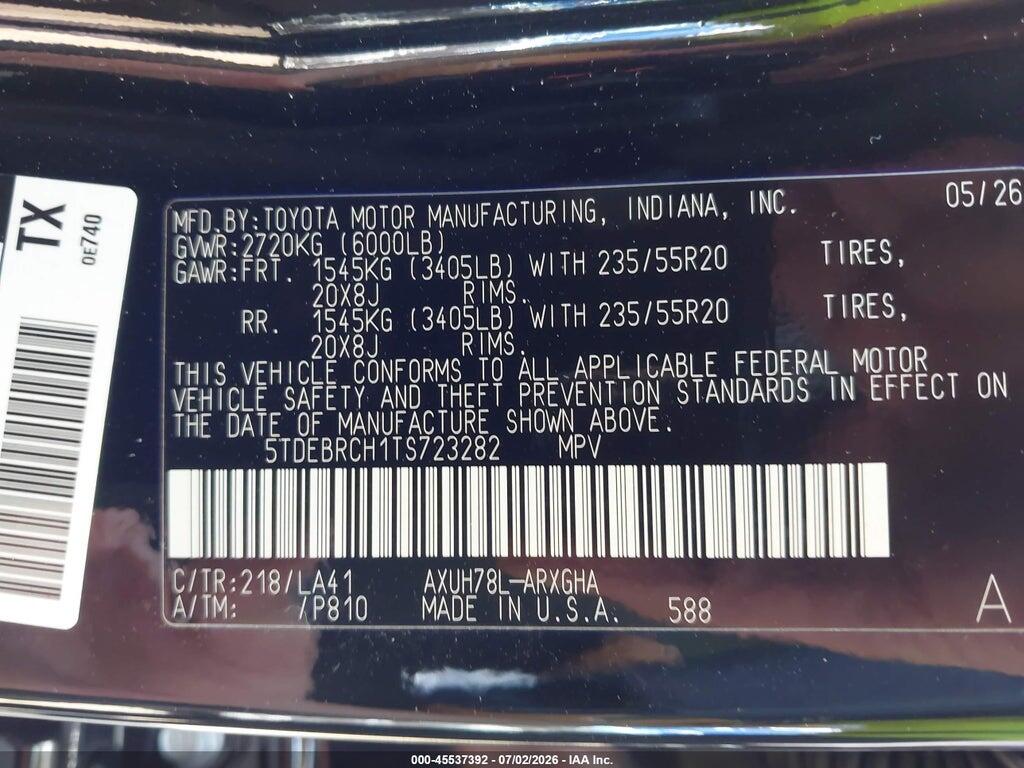 5TDEBRCH1TS723282 2026 TOYOTA HIGHLANDER photo no. 9