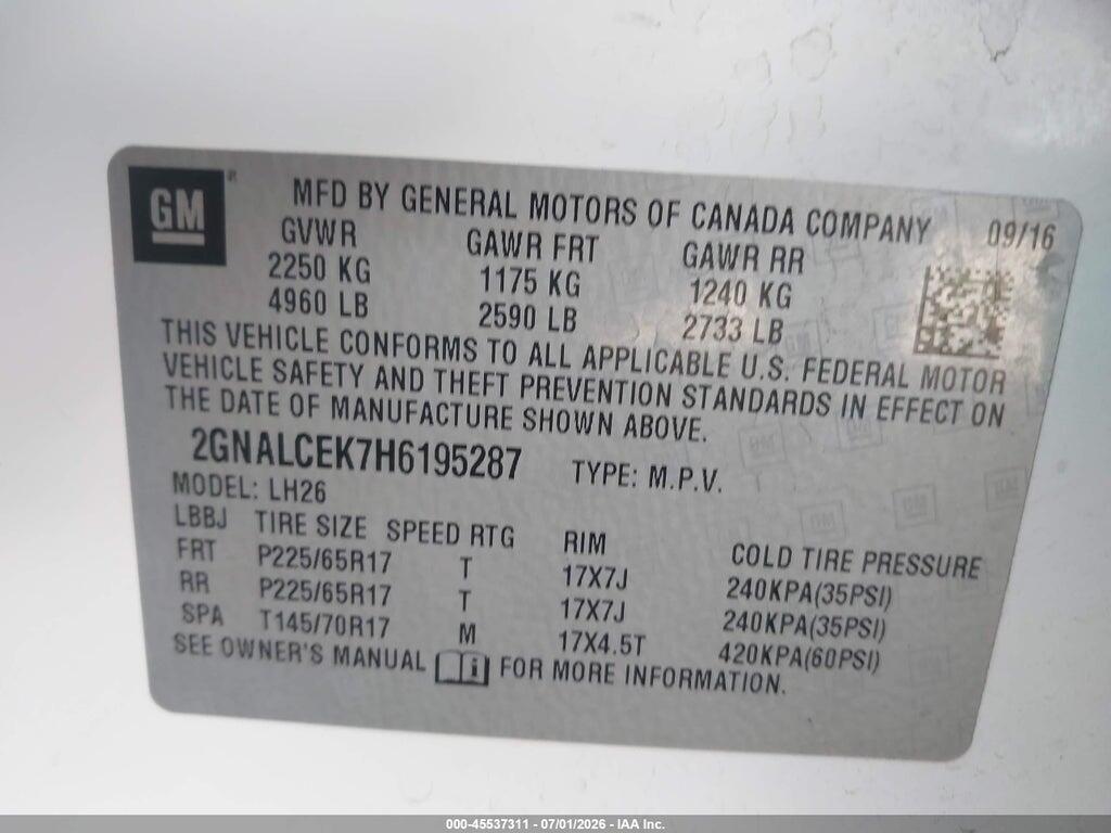 2GNALCEK7H6195287 2017 CHEVROLET EQUINOX photo no. 9