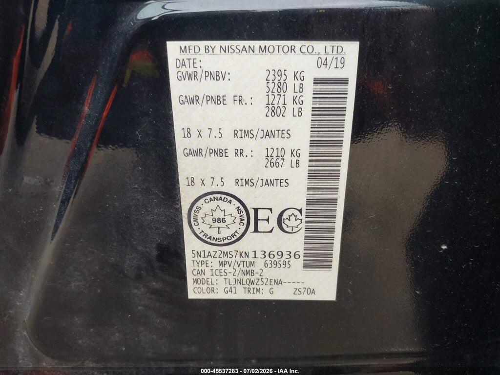5N1AZ2MS7KN136936 2019 NISSAN MURANO photo no. 9