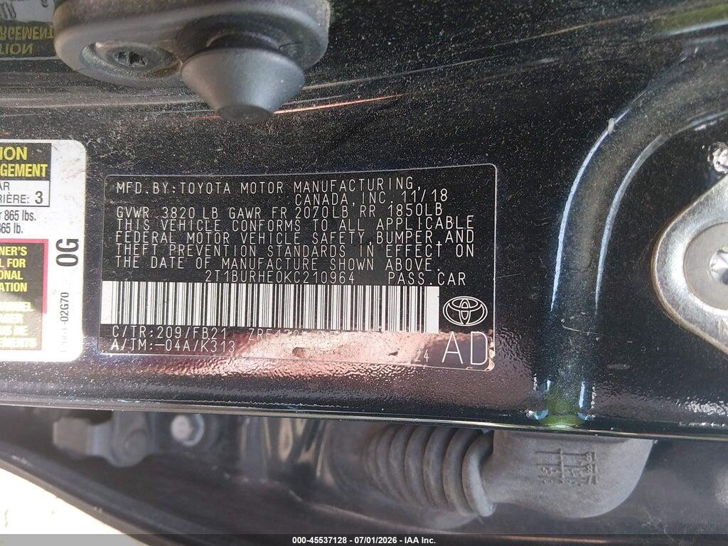 2T1BURHE0KC210964 2019 TOYOTA COROLLA photo no. 9