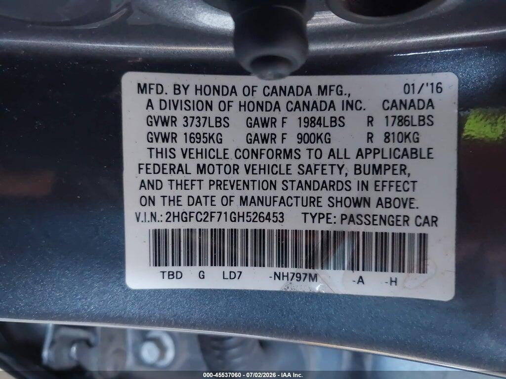 2HGFC2F71GH526453 2016 HONDA CIVIC photo no. 9