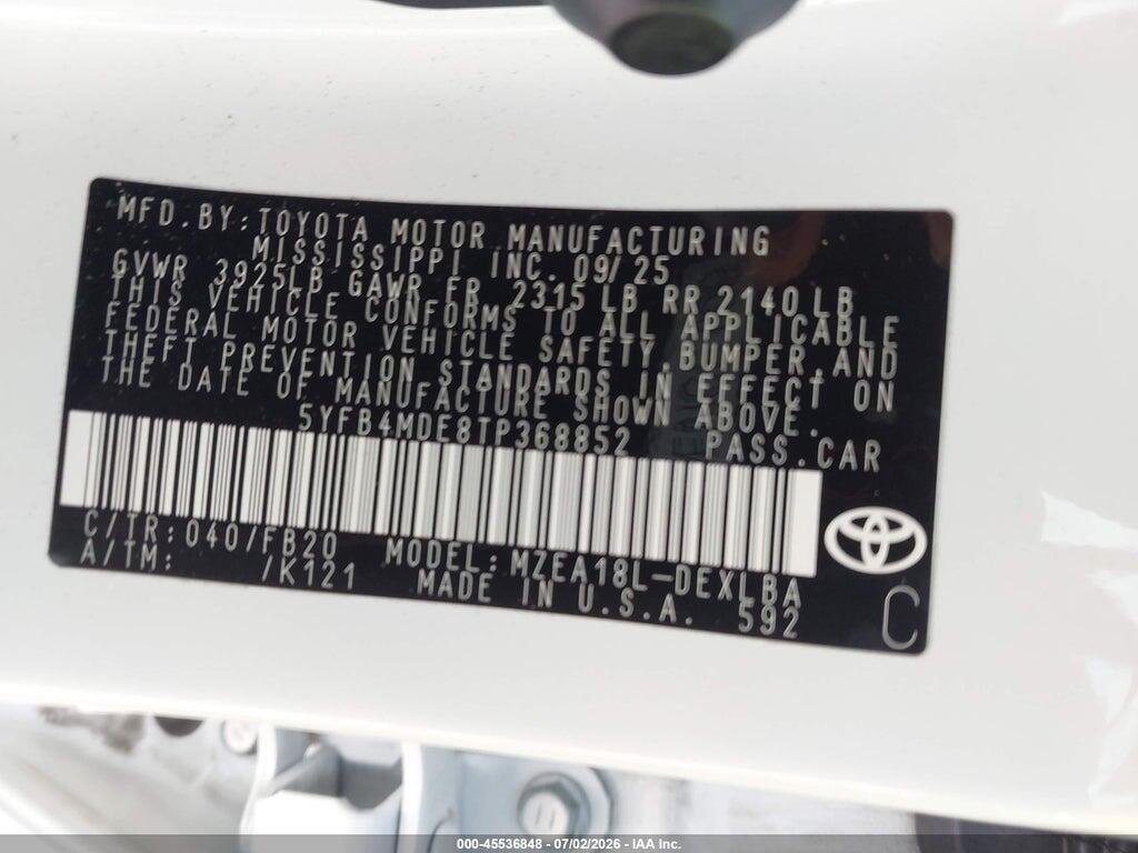 5YFB4MDE8TP368852 2026 TOYOTA COROLLA photo no. 9