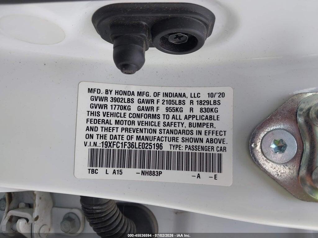 19XFC1F36LE025196 2020 HONDA CIVIC photo no. 9