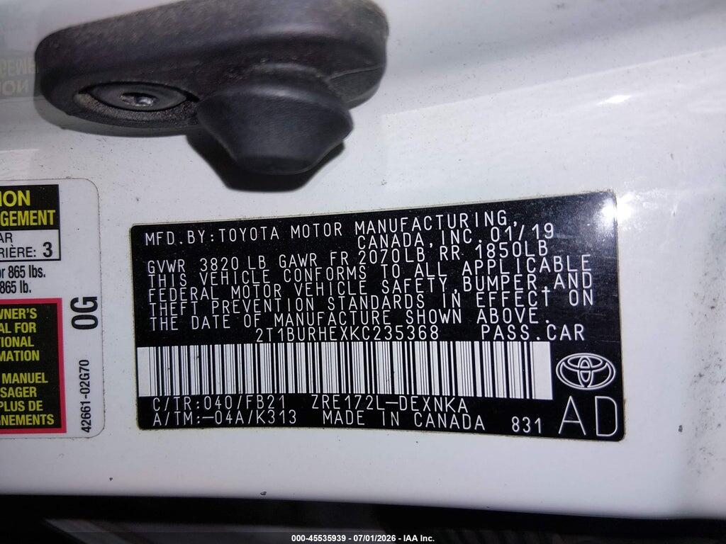 2T1BURHEXKC235368 2019 TOYOTA COROLLA photo no. 9