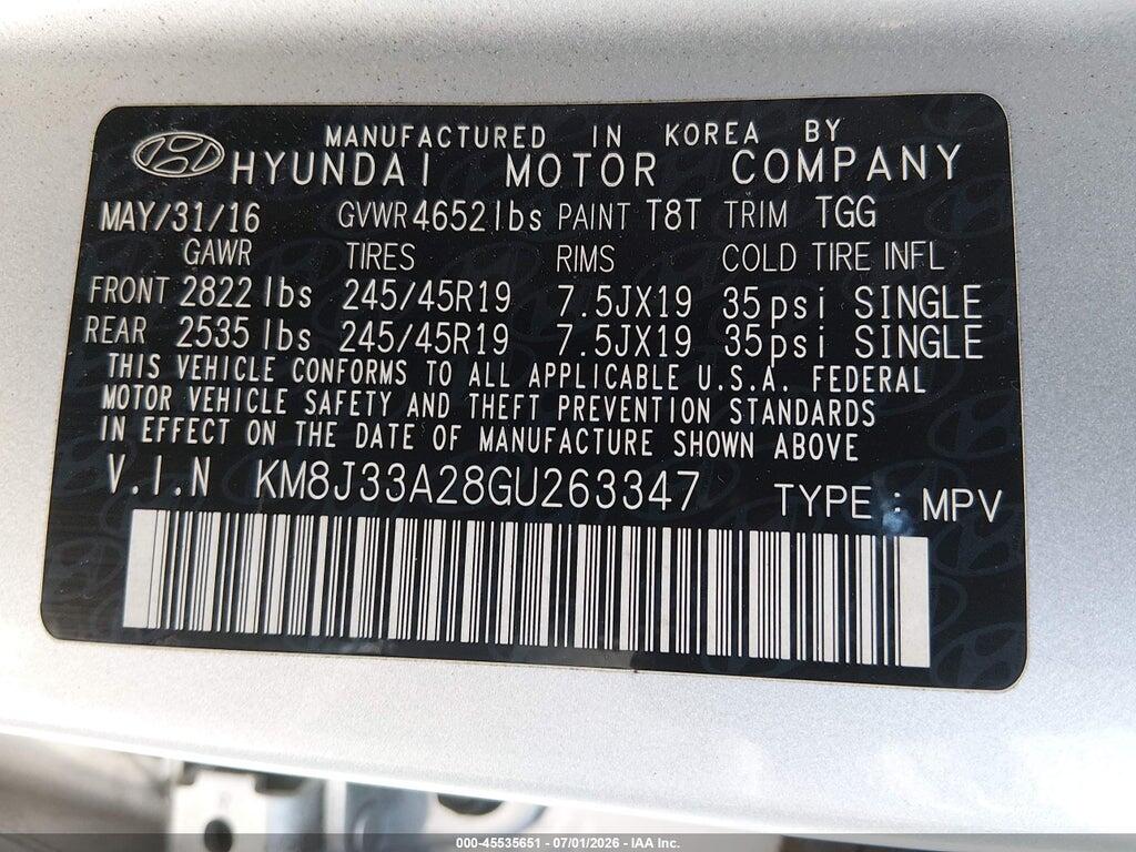 KM8J33A28GU263347 2016 HYUNDAI TUCSON photo no. 9