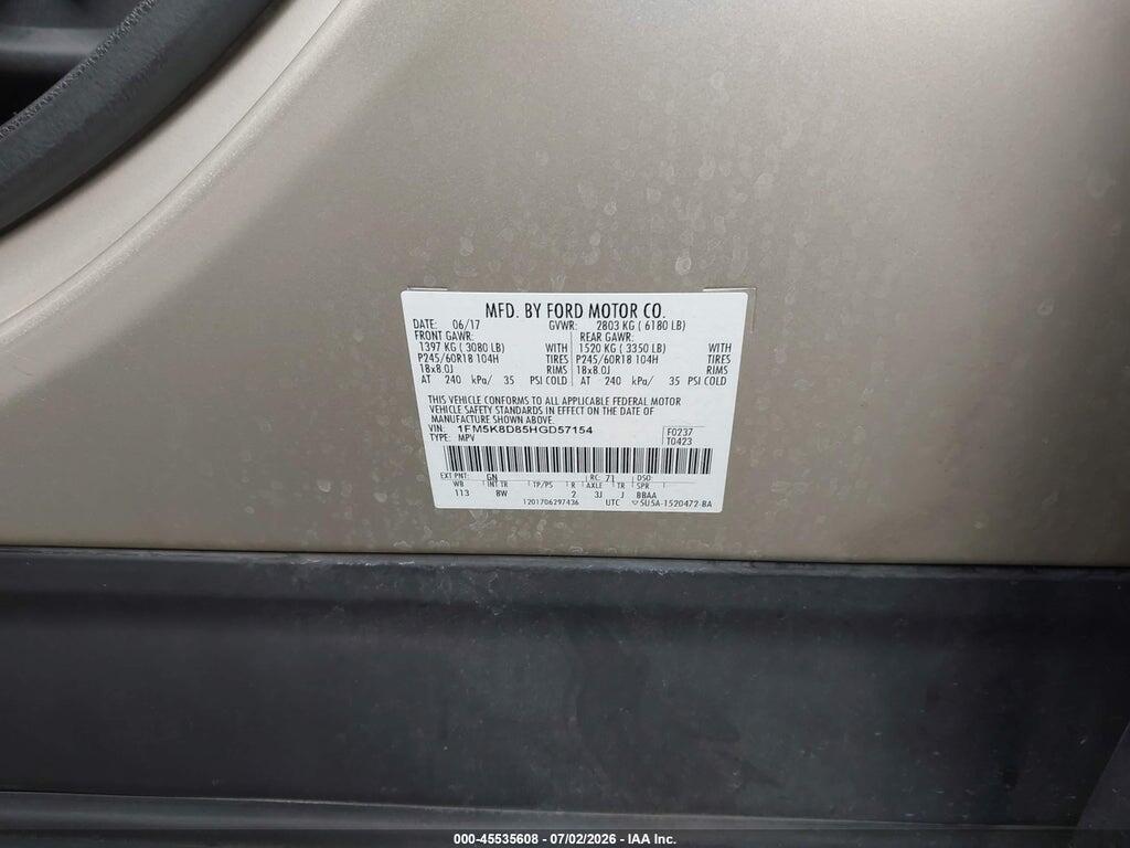 1FM5K8D85HGD57154 2017 FORD EXPLORER photo no. 9